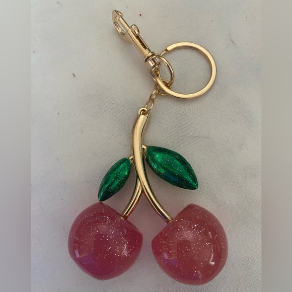Accessories - Cherry  Pink Keychain or Bag Charm with Gold Accents